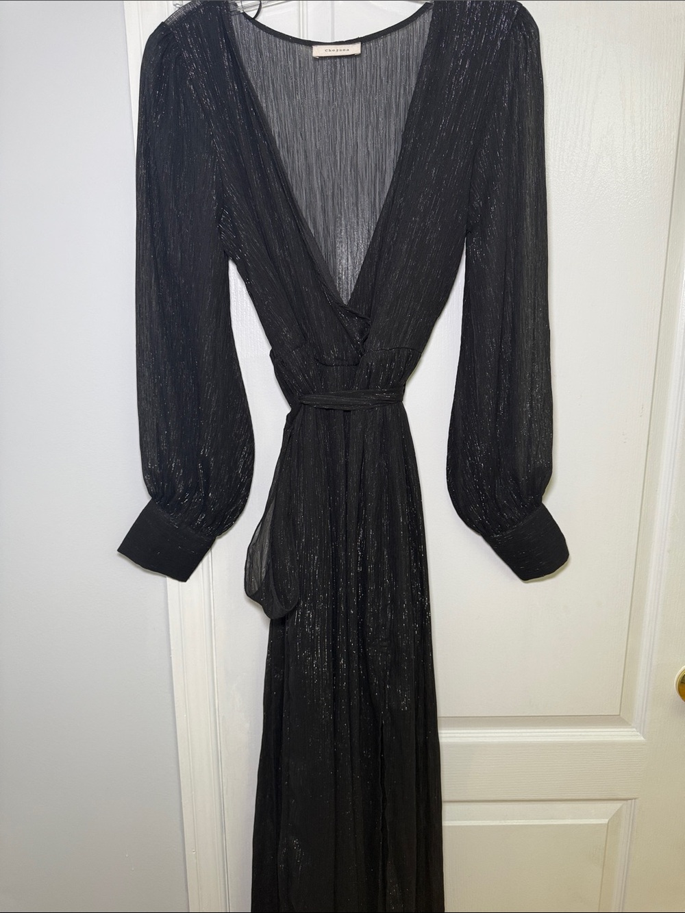 Chiffon Wrap Maxi Dress - Black by Unknown Brand
